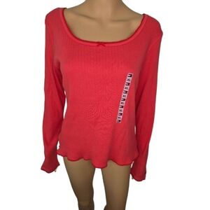 Tommy Hilfiger Red Scoop Neck Long‎ Sleeve Basic Top Womens Extra Large